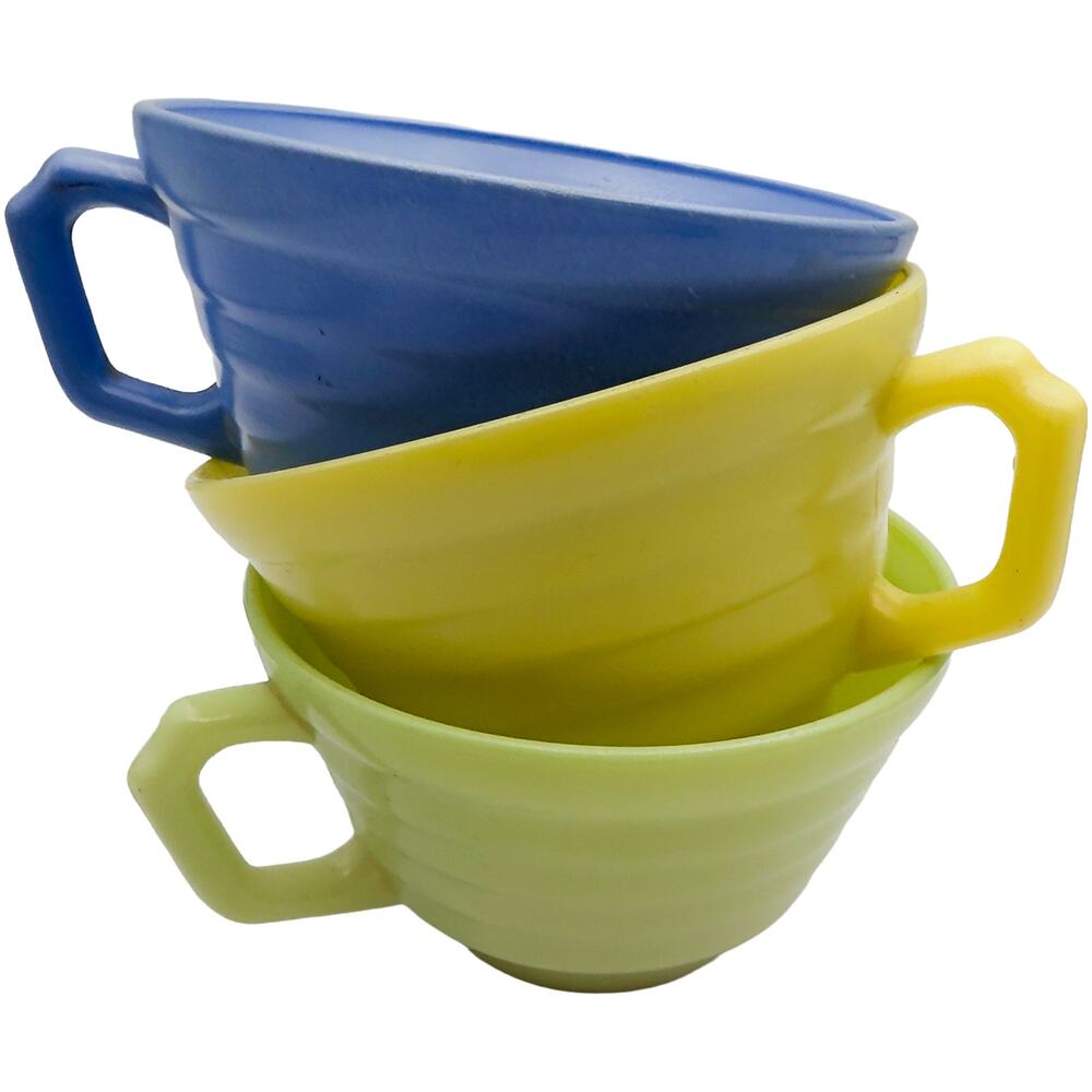 Vintage 1950s Set of 3 Hazel-Atlas Milk Glass Tea Cups Yellow/Green/Blue